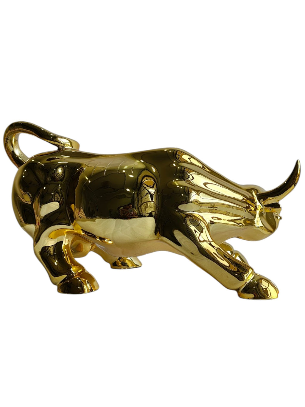 Golden Charging Bull Statue - Luxury Table Showpiece