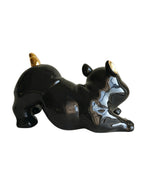 Playful French Bulldog - Glossy Black & Gold Ceramic Dog Sculpture (Stretching Pose)