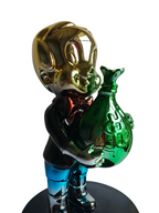 Richie Rich Pop Art Sculpture with Gold Head & Green Money Bag