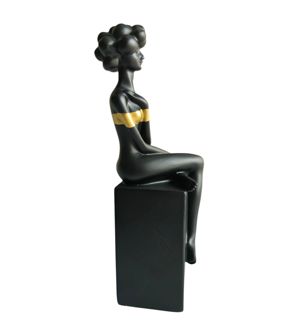 Black Bubble Hair Sitting Lady