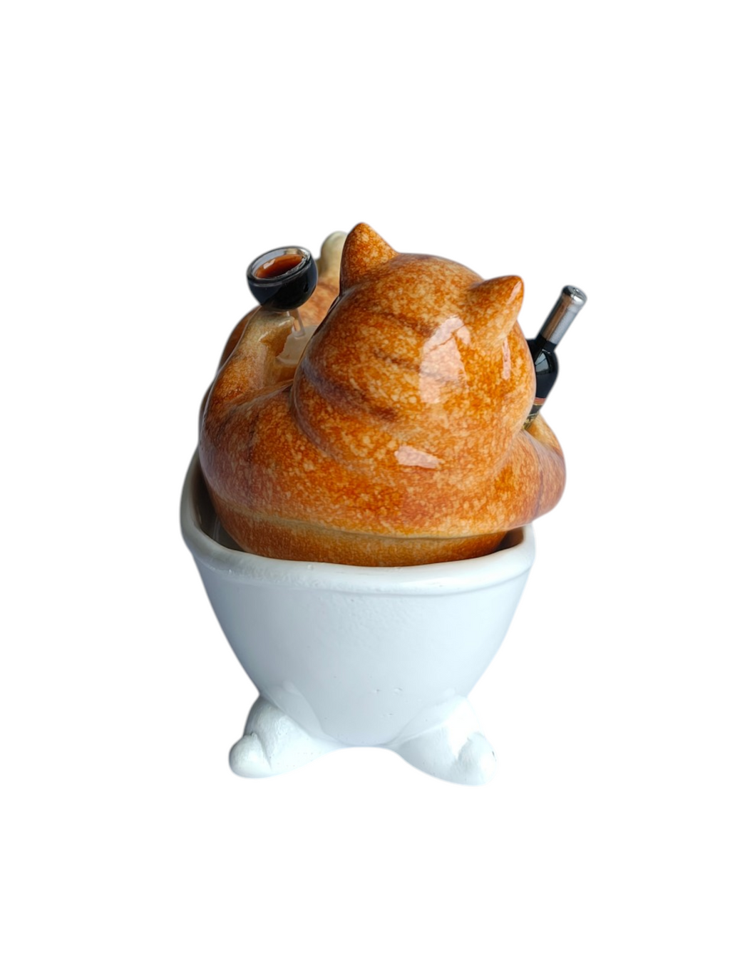 Chill Cat - Drunk Cat in Bathtub with Wine Bottle Figurine