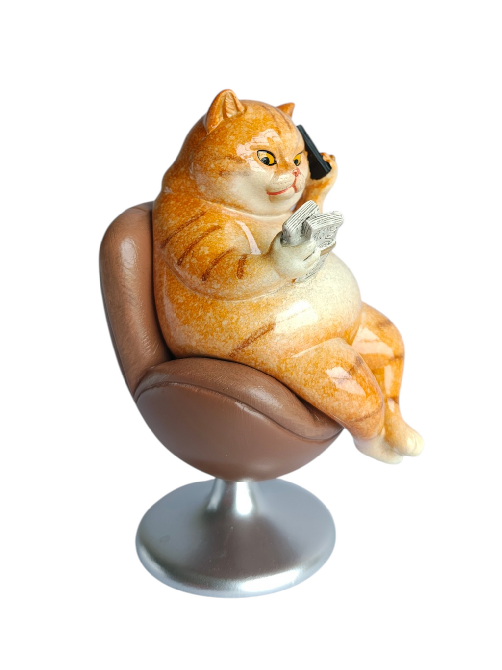 Boss Cat - Millionaire Cat on Swivel Chair with Money & Phone Figurine