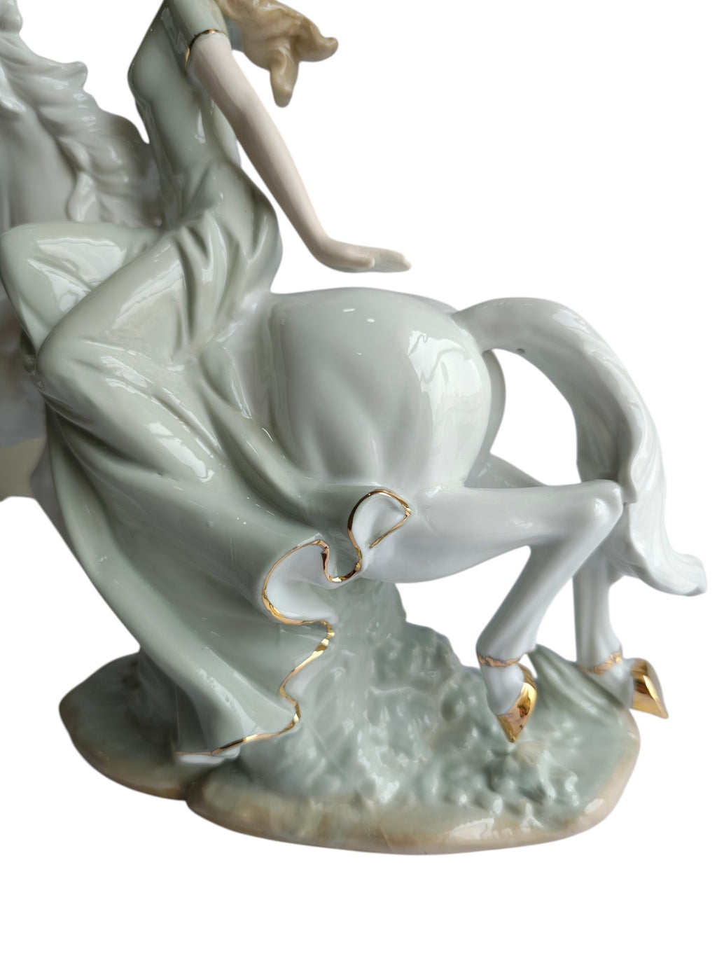 Lady Riding White Horse Showpiece - Victorian Porcelain Princess Figurine
