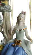 Victorian Girl on Floral Swing Showpiece - Porcelain Princess Figurine