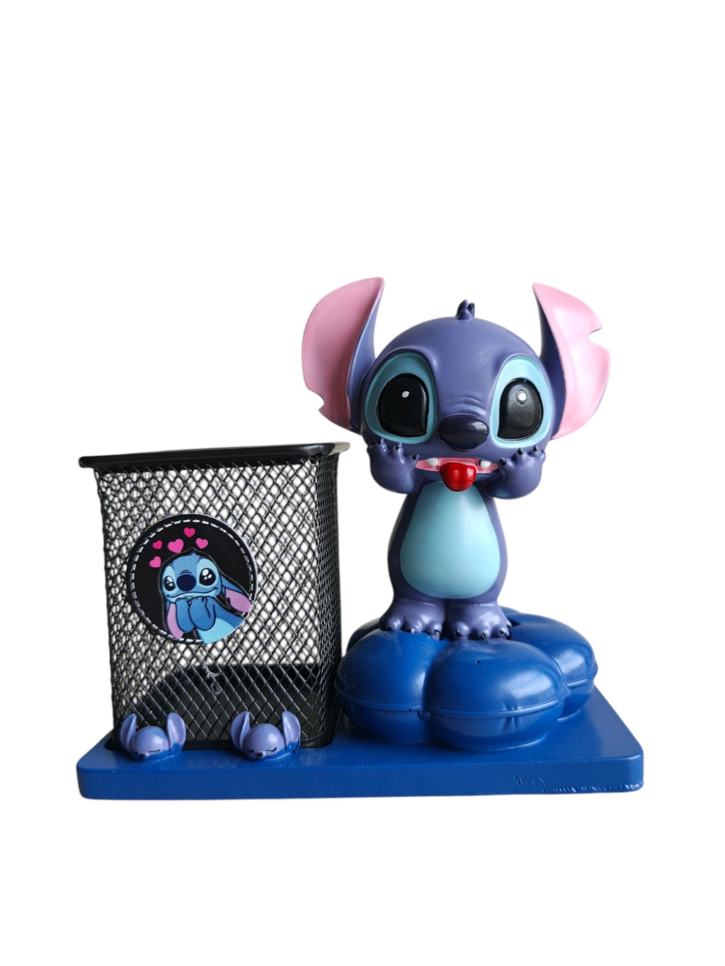 Cute Stitch Desk Buddy - Metal Mesh Pen Holder with Figurine