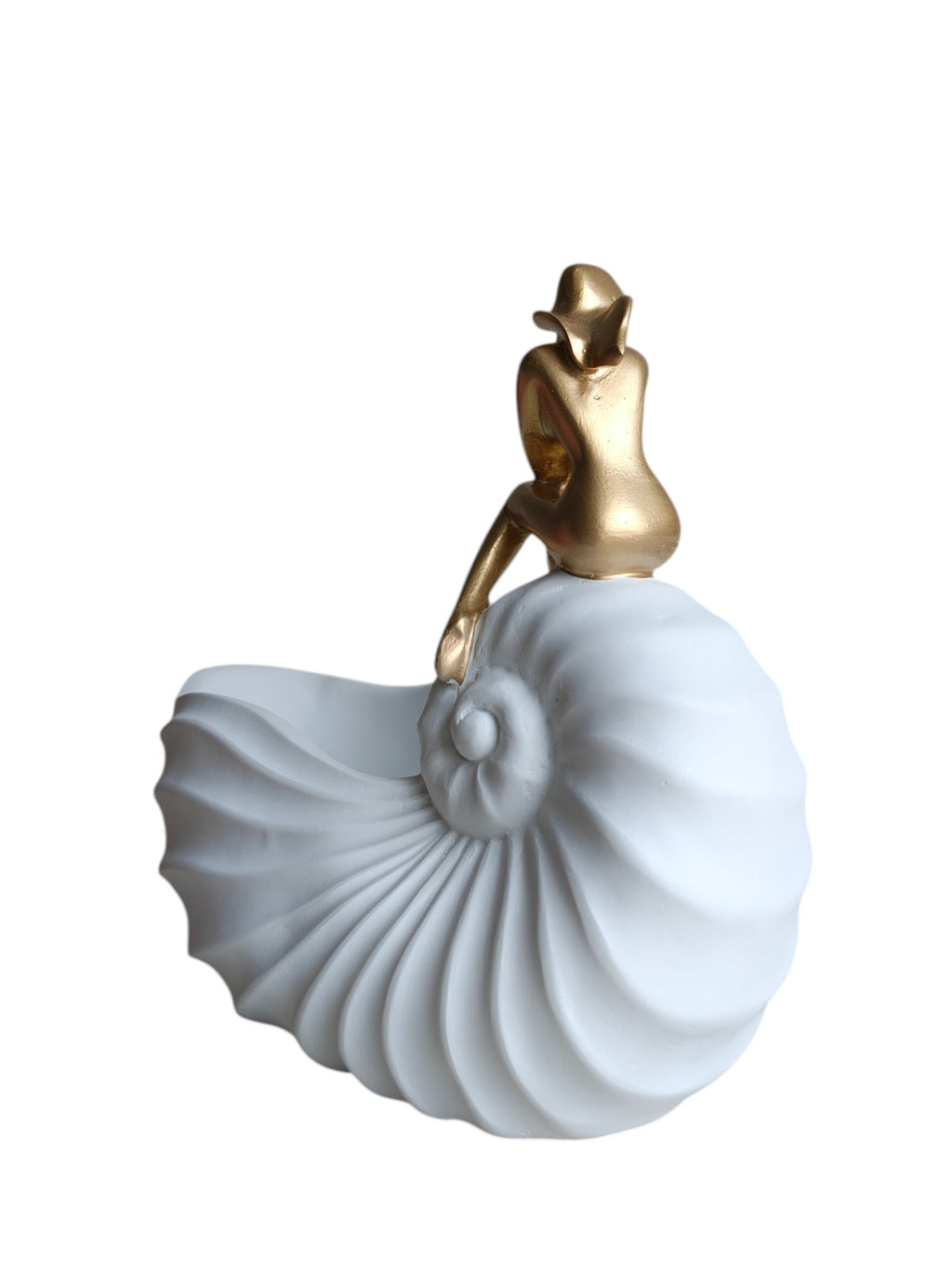 Lady Shell Bowl - Coastal White Shell Storage with Gold Figure