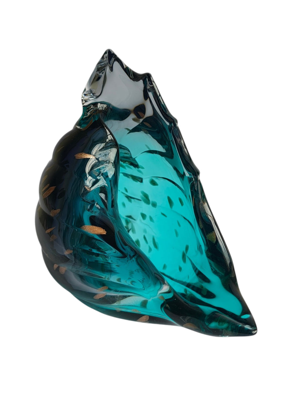 Luxury Aqua Blue Conch Shell Showpiece - Hand Blown Glass with Gold Flakes