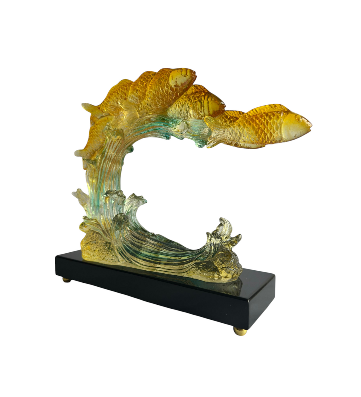 Golden Prosperity Koi Wave Crystal Showpiece