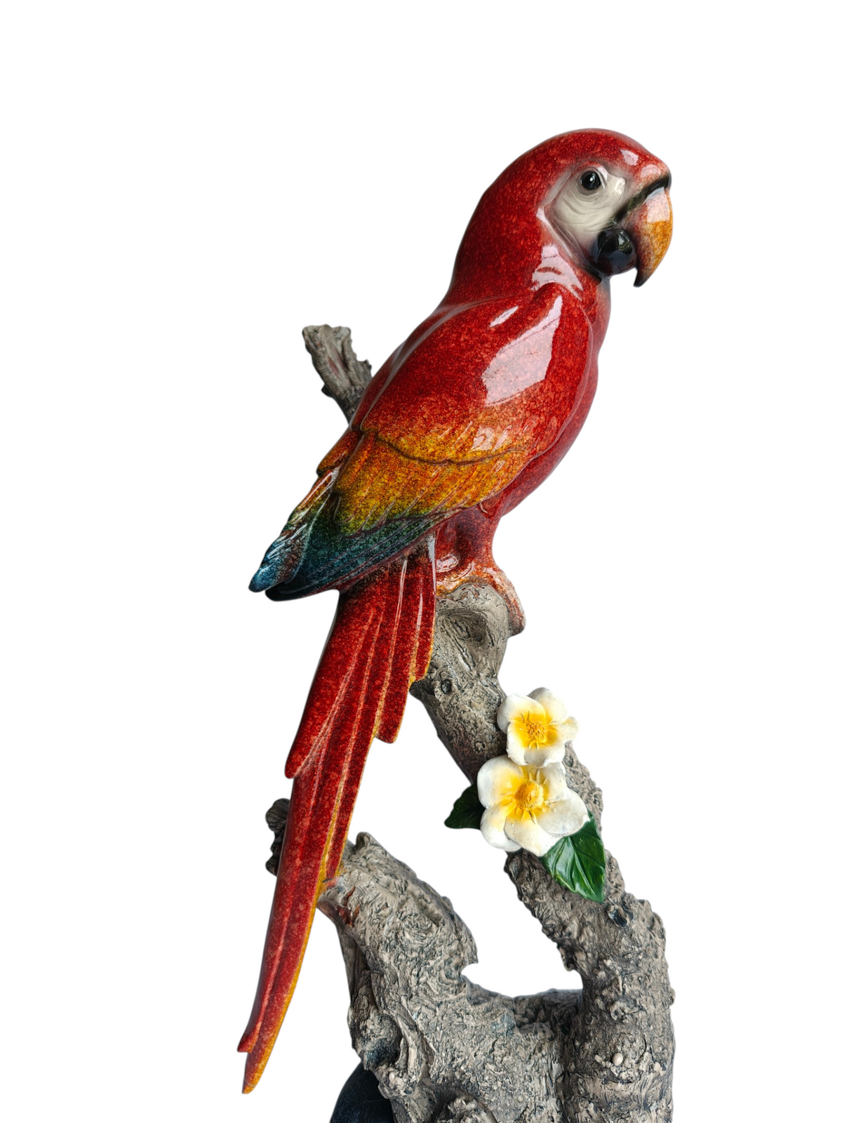 Scarlet Majesty - Lifelike Red Macaw Parrot on Branch Figurine