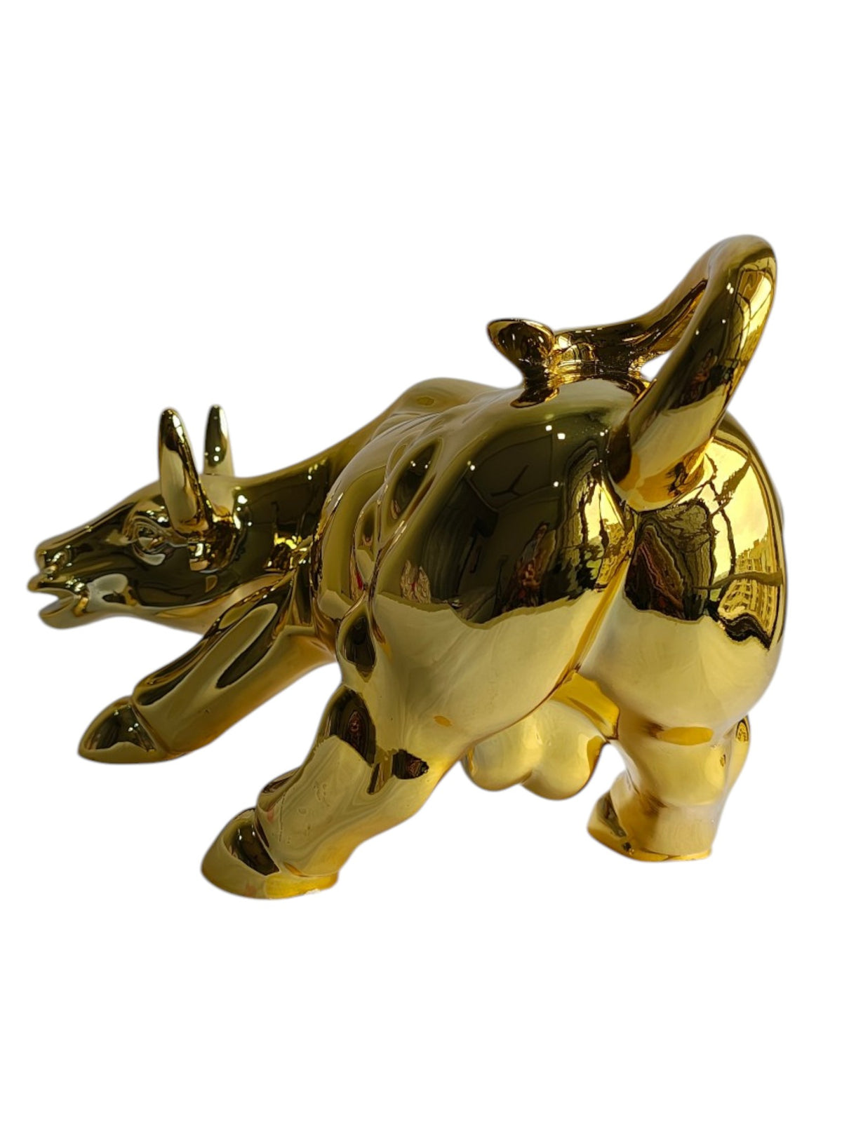 Golden Charging Bull Statue - Luxury Table Showpiece