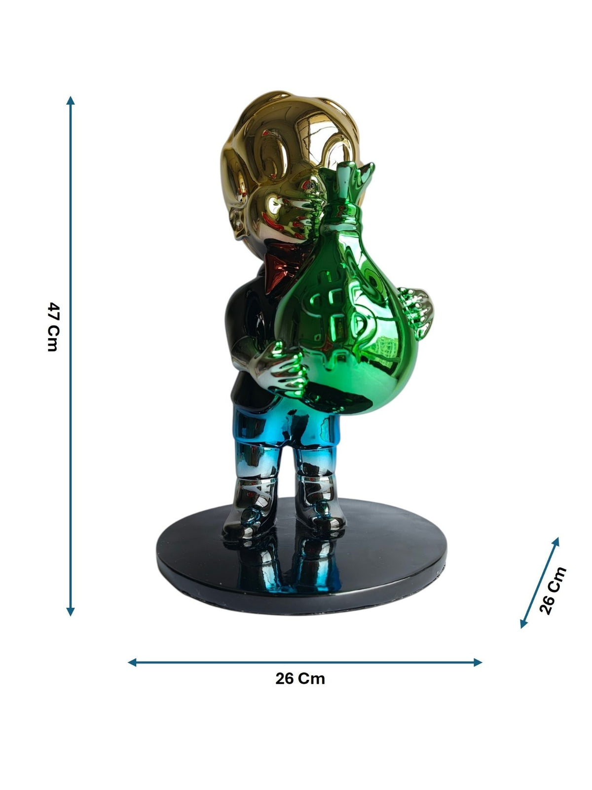 Richie Rich Pop Art Sculpture with Gold Head & Green Money Bag