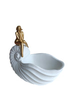 Lady Shell Bowl - Coastal White Shell Storage with Gold Figure