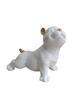 Glossy White Ceramic Puppy Figurine with Golden Accents