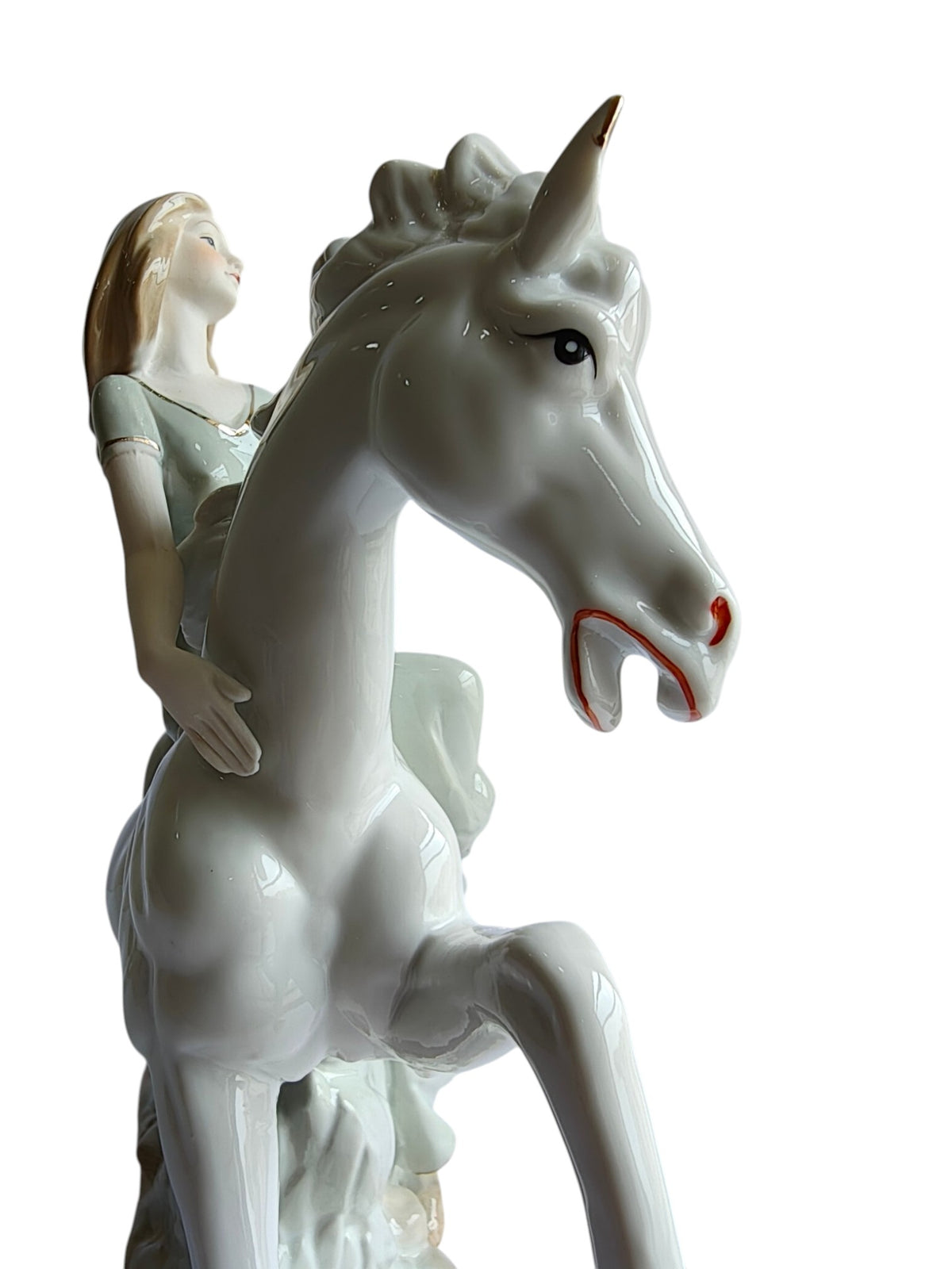 Lady Riding White Horse Showpiece - Victorian Porcelain Princess Figurine