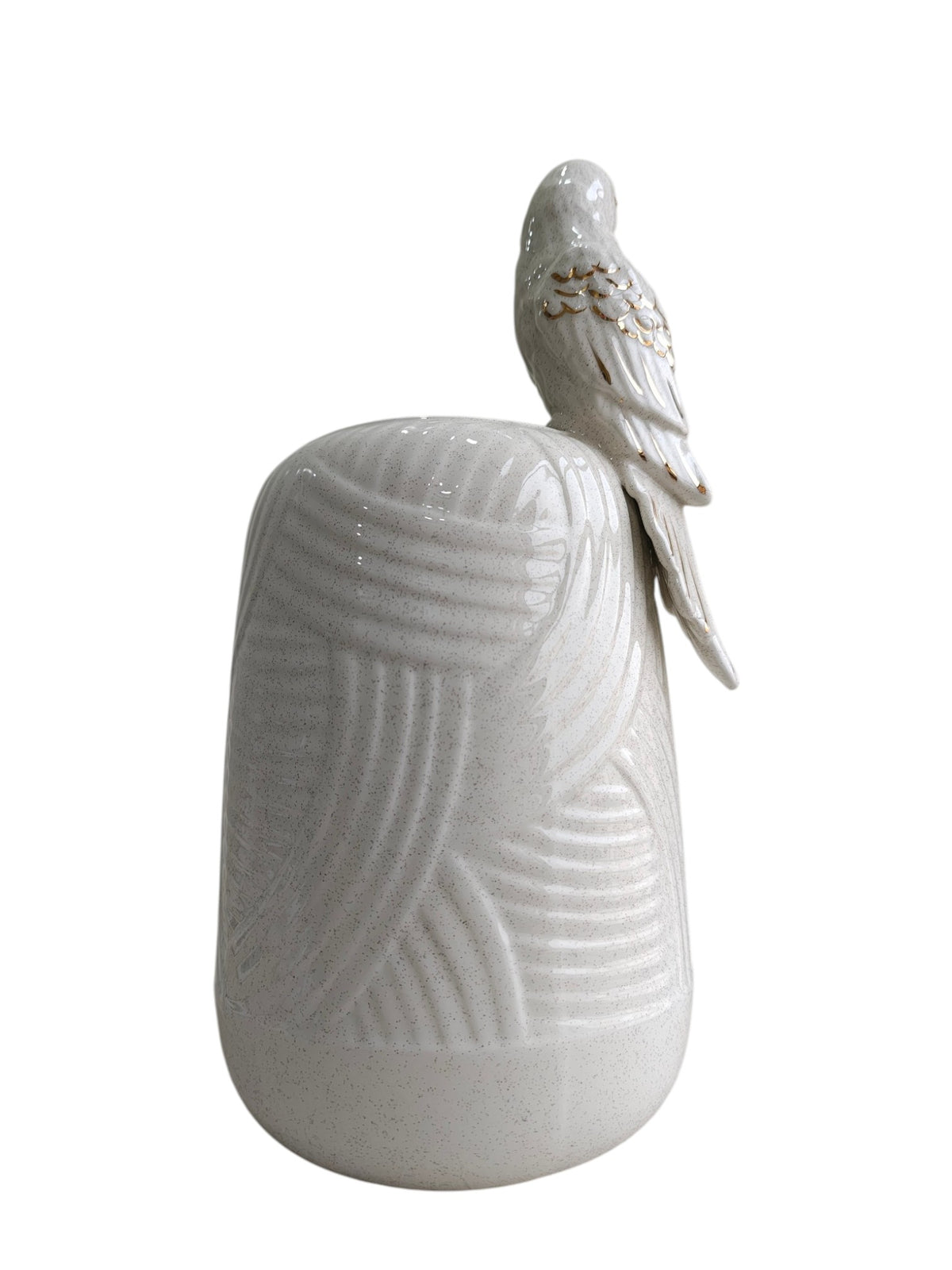 Golden Parrot Perch - Speckled White Ceramic Vase