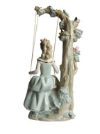 Victorian Girl on Floral Swing Showpiece - Porcelain Princess Figurine