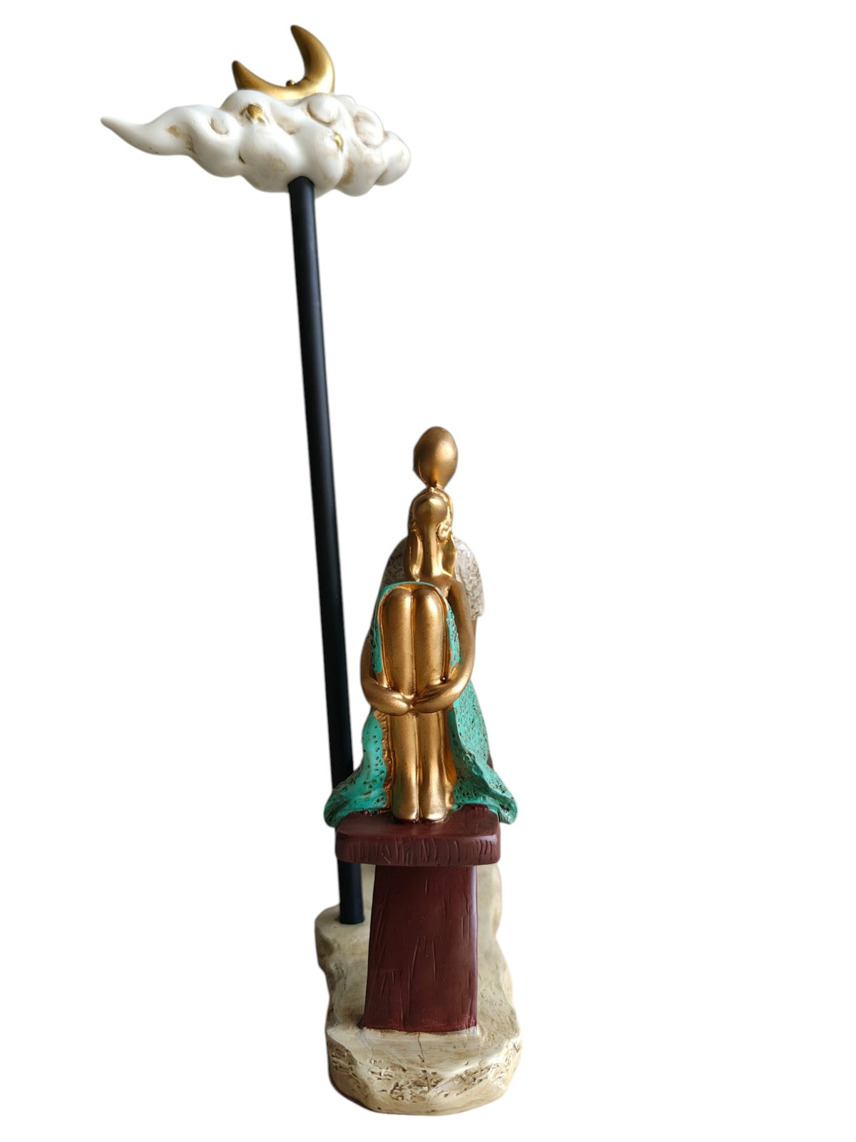 Moonlit Dream Couple - Romantic Bench Figurine with Crescent Moon Cloud (Turquoise Green & Blue)