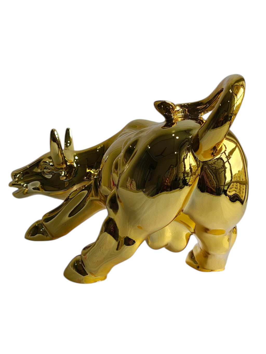 Golden Charging Bull Statue - Luxury Table Showpiece