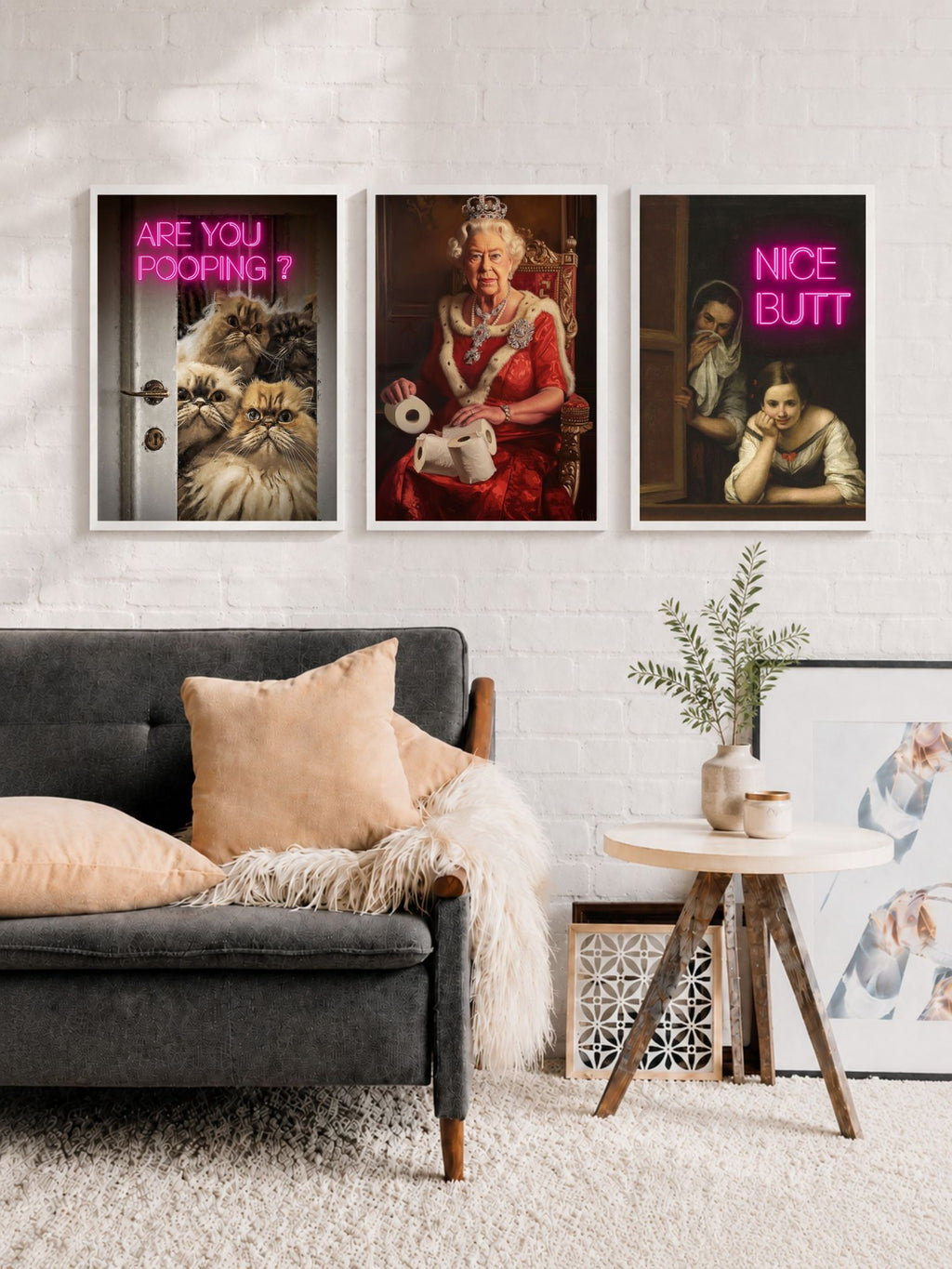 Royal Bathroom Humor Poster Set of 3 – Quirky Vintage Wall Art