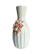White Ceramic Vase with 3D Pink Rose Applique