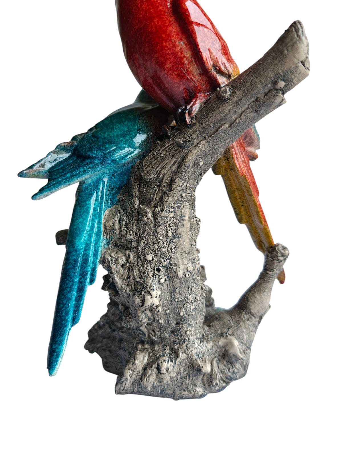 Tropical Companions - Pair of Lovebird Macaw Parrots Couple Figurine