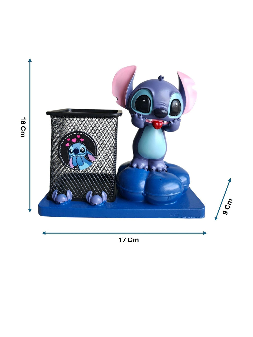 Cute Stitch Desk Buddy - Metal Mesh Pen Holder with Figurine