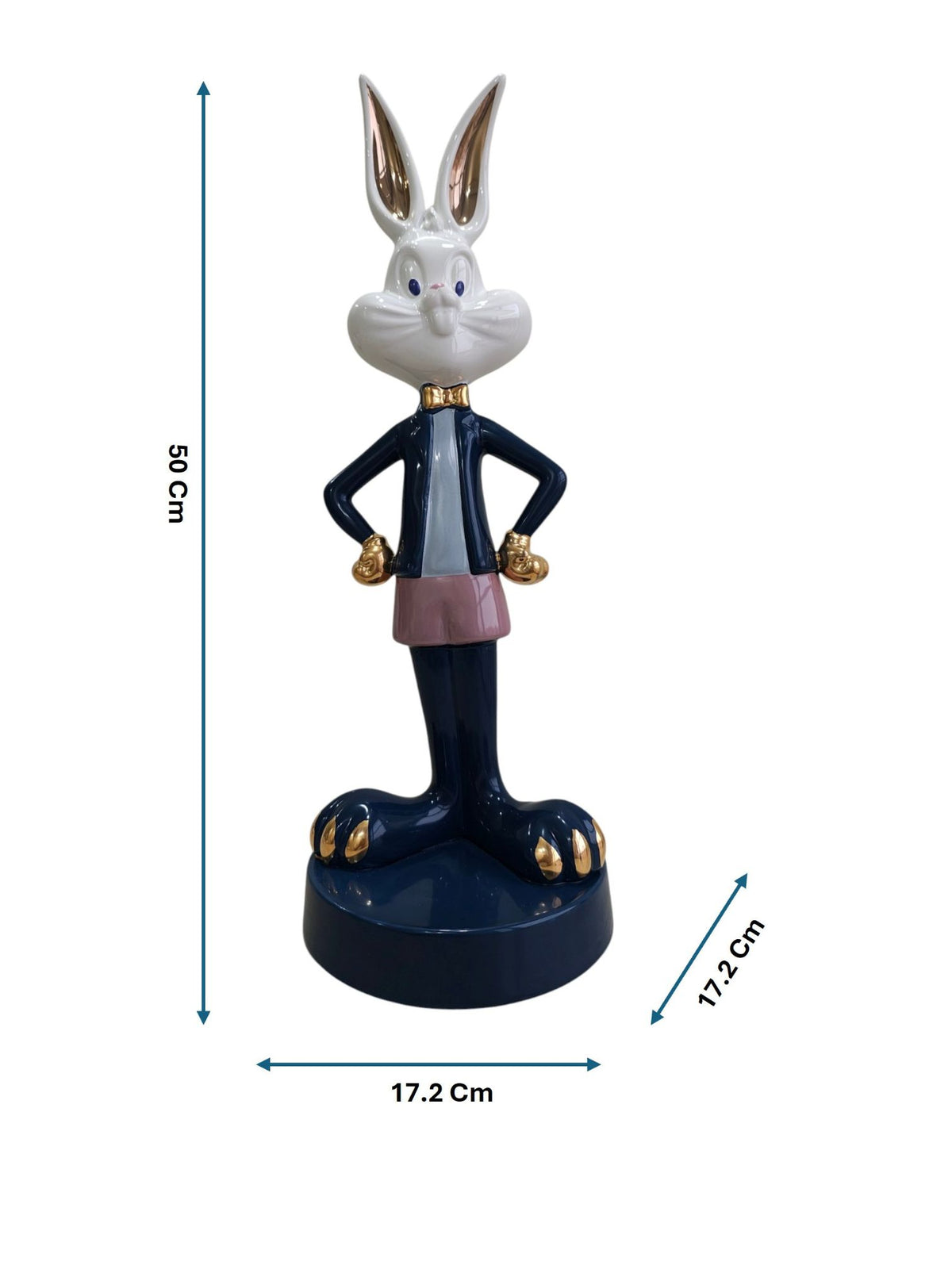 Boss Bunny Deluxe - Navy & Gold Ceramic Sculpture Large