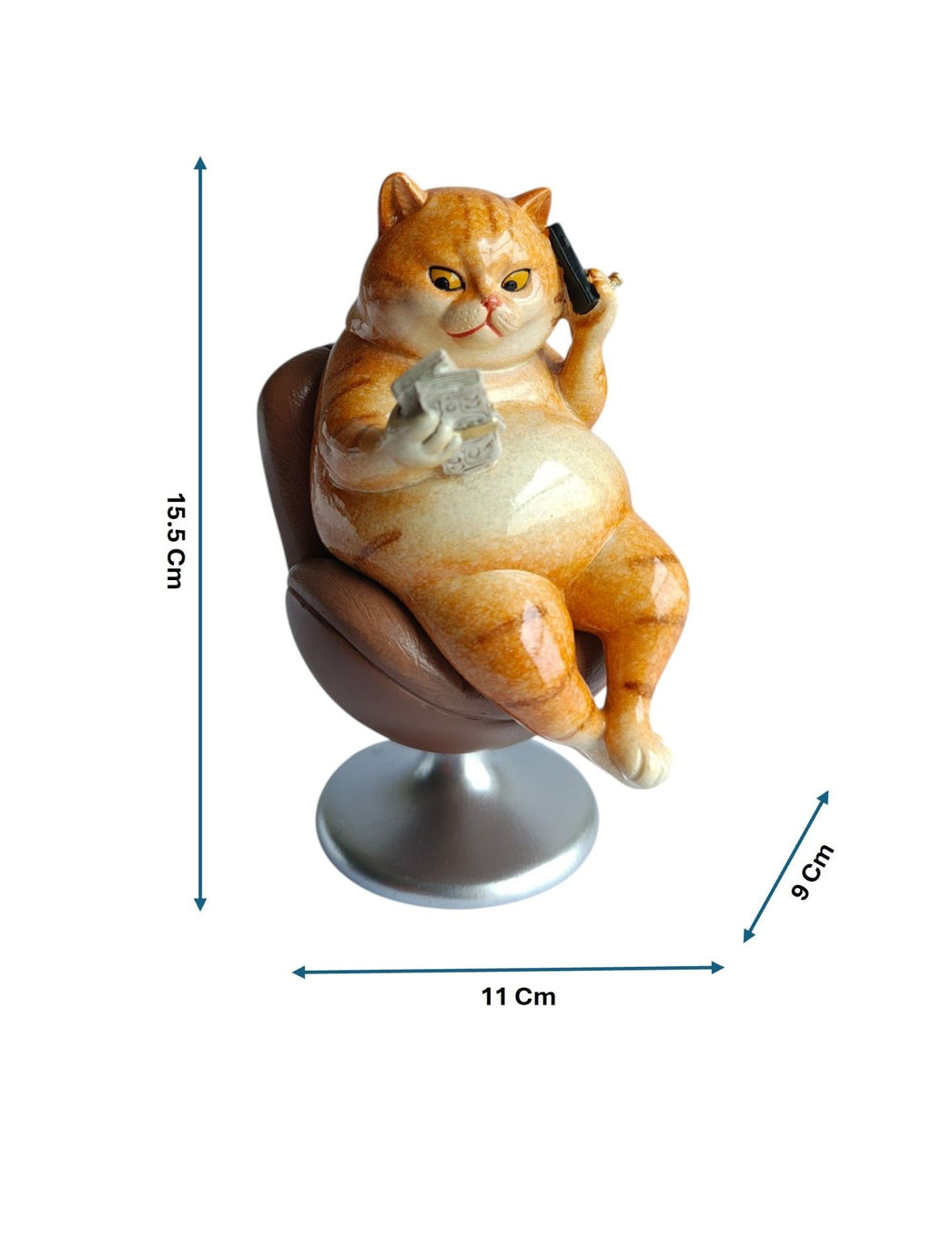 Boss Cat - Millionaire Cat on Swivel Chair with Money & Phone Figurine