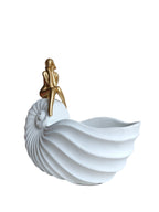 Lady Shell Bowl - Coastal White Shell Storage with Gold Figure