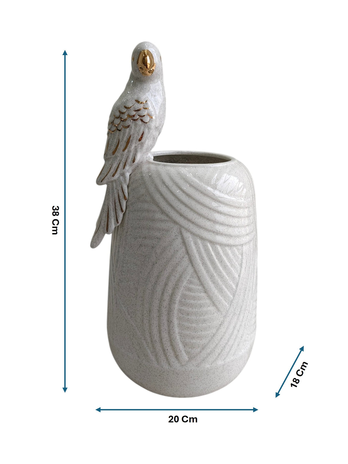 Golden Parrot Perch - Speckled White Ceramic Vase
