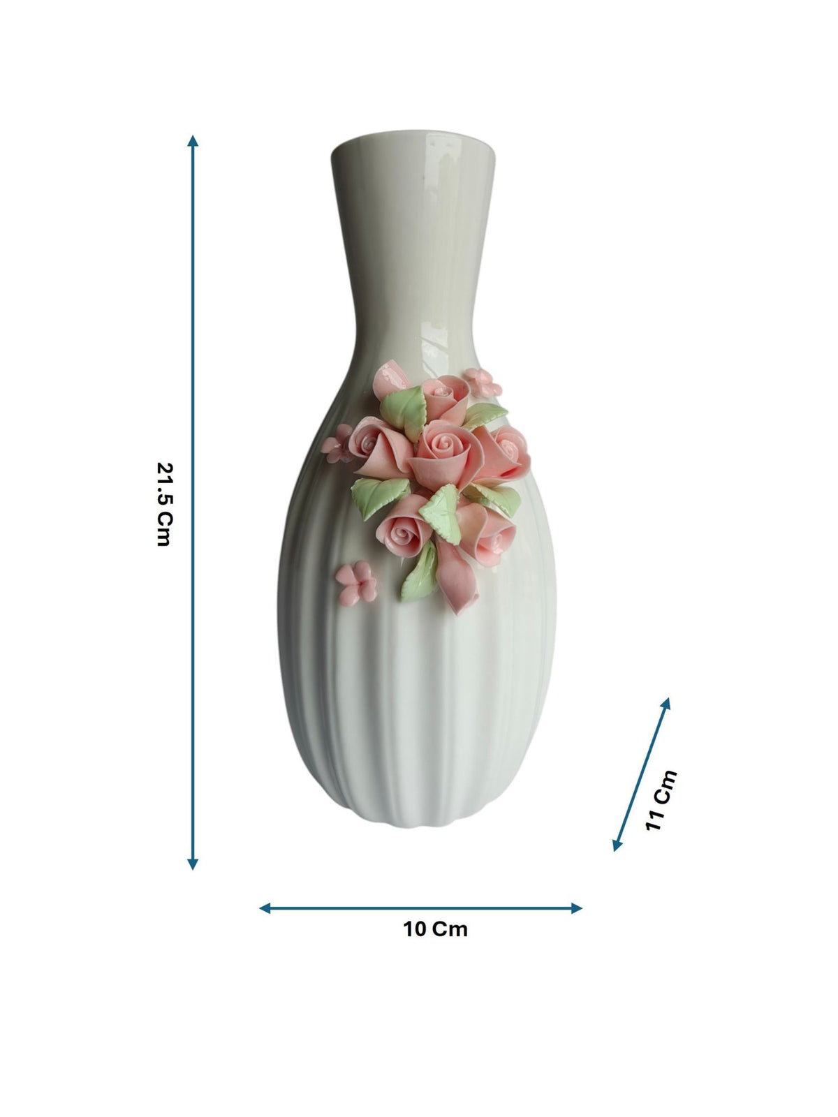 White Ceramic Vase with 3D Pink Rose Applique
