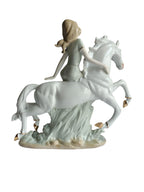 Lady Riding White Horse Showpiece - Victorian Porcelain Princess Figurine