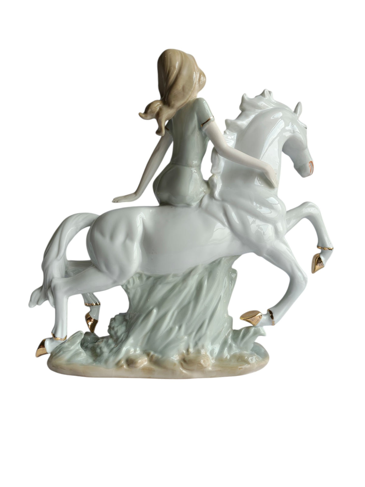 Lady Riding White Horse Showpiece - Victorian Porcelain Princess Figurine