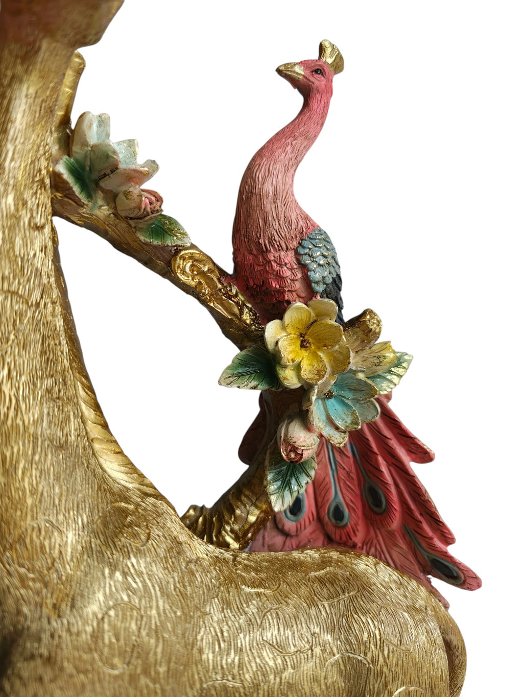 Golden Giraffe with Twin Peacocks Sculpture - Luxury Resin Table Decor