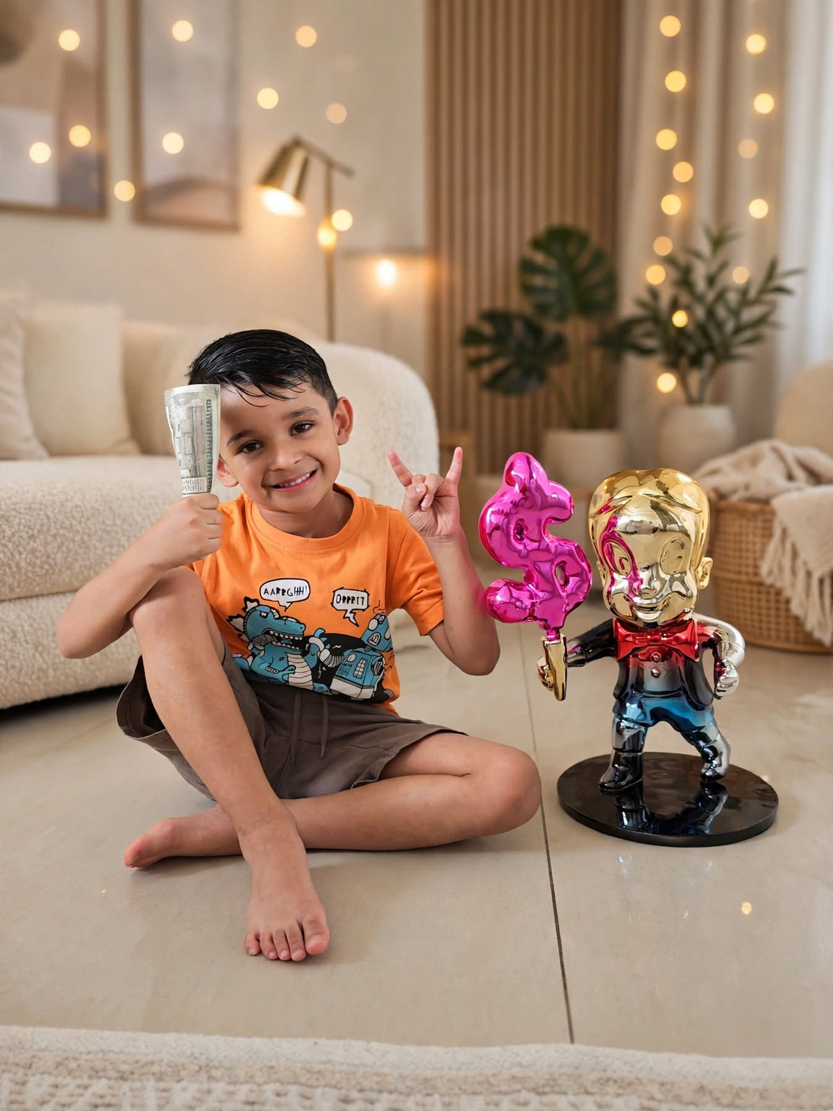 Richie Rich Multi-Colored Chrome Figurine with Pink Dollar Ice Cream Cone