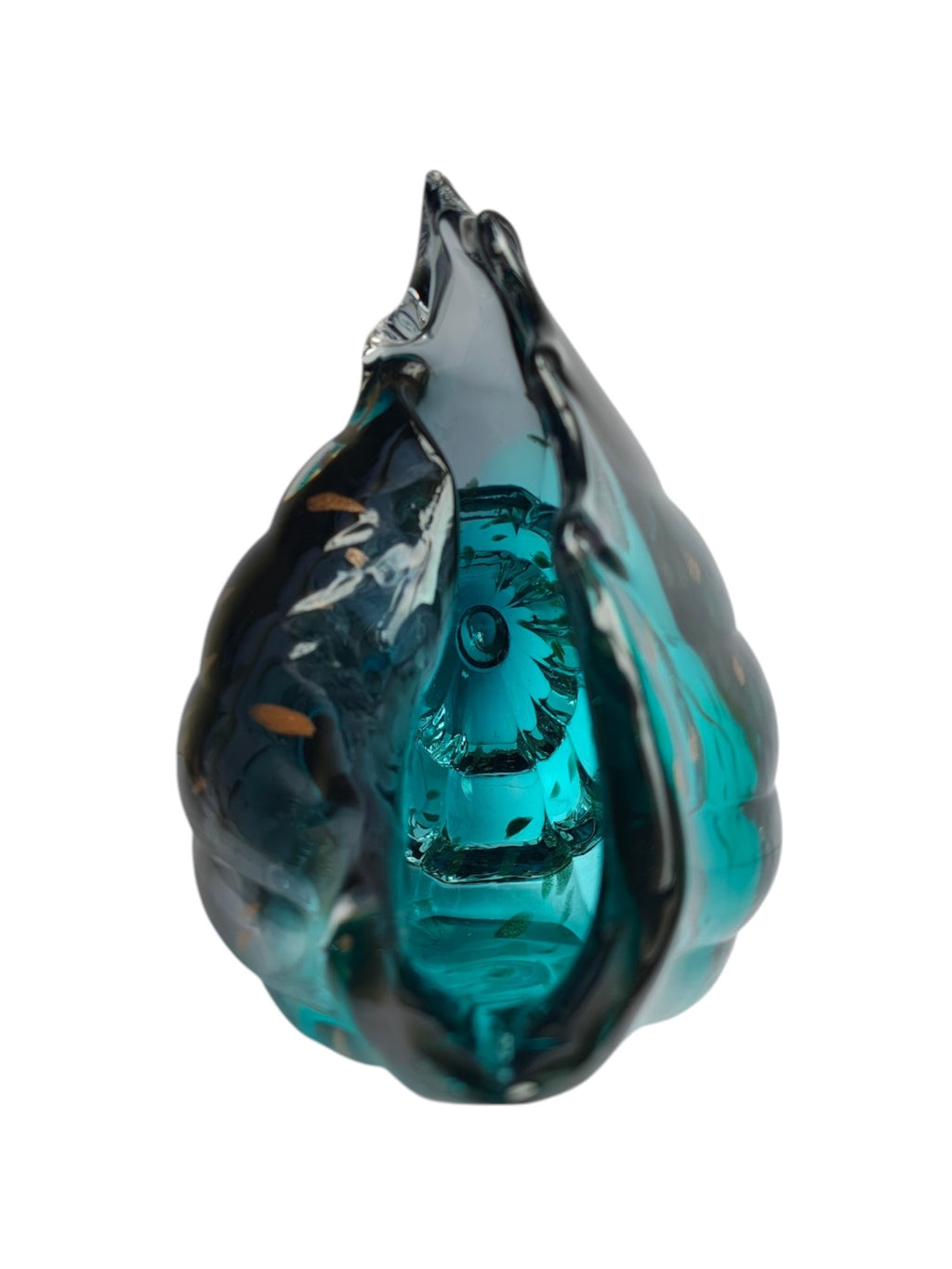 Luxury Aqua Blue Conch Shell Showpiece - Hand Blown Glass with Gold Flakes