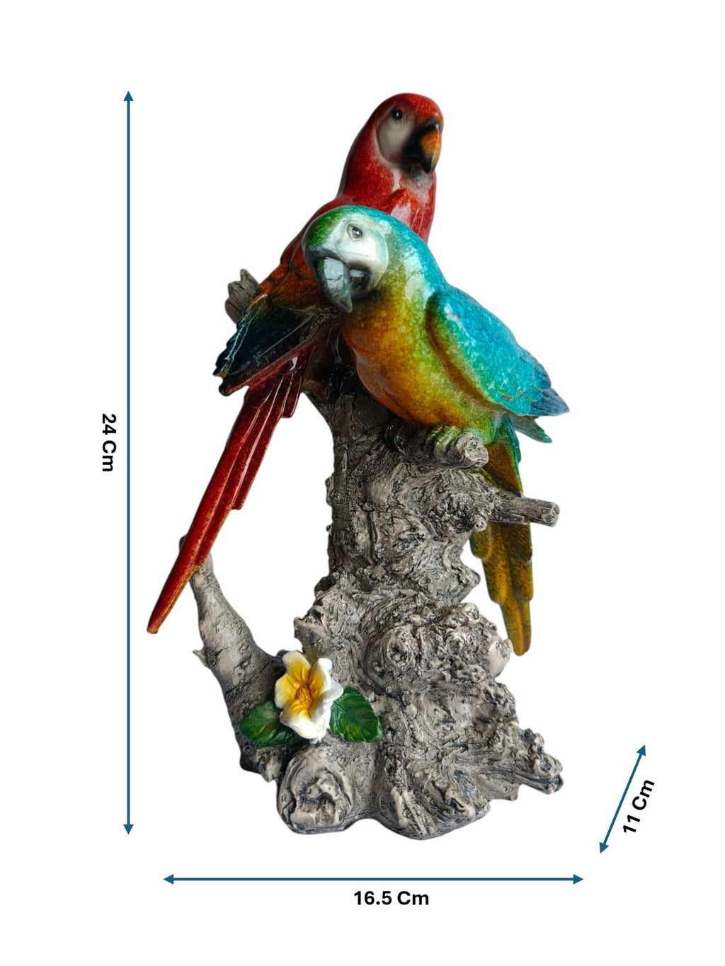 Tropical Companions - Pair of Lovebird Macaw Parrots Couple Figurine