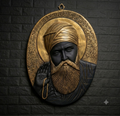 Divine Aura: 3D Black & Gold Guru Nanak Wall Sculpture