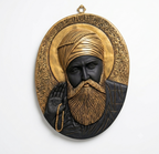 Divine Aura: 3D Black & Gold Guru Nanak Wall Sculpture