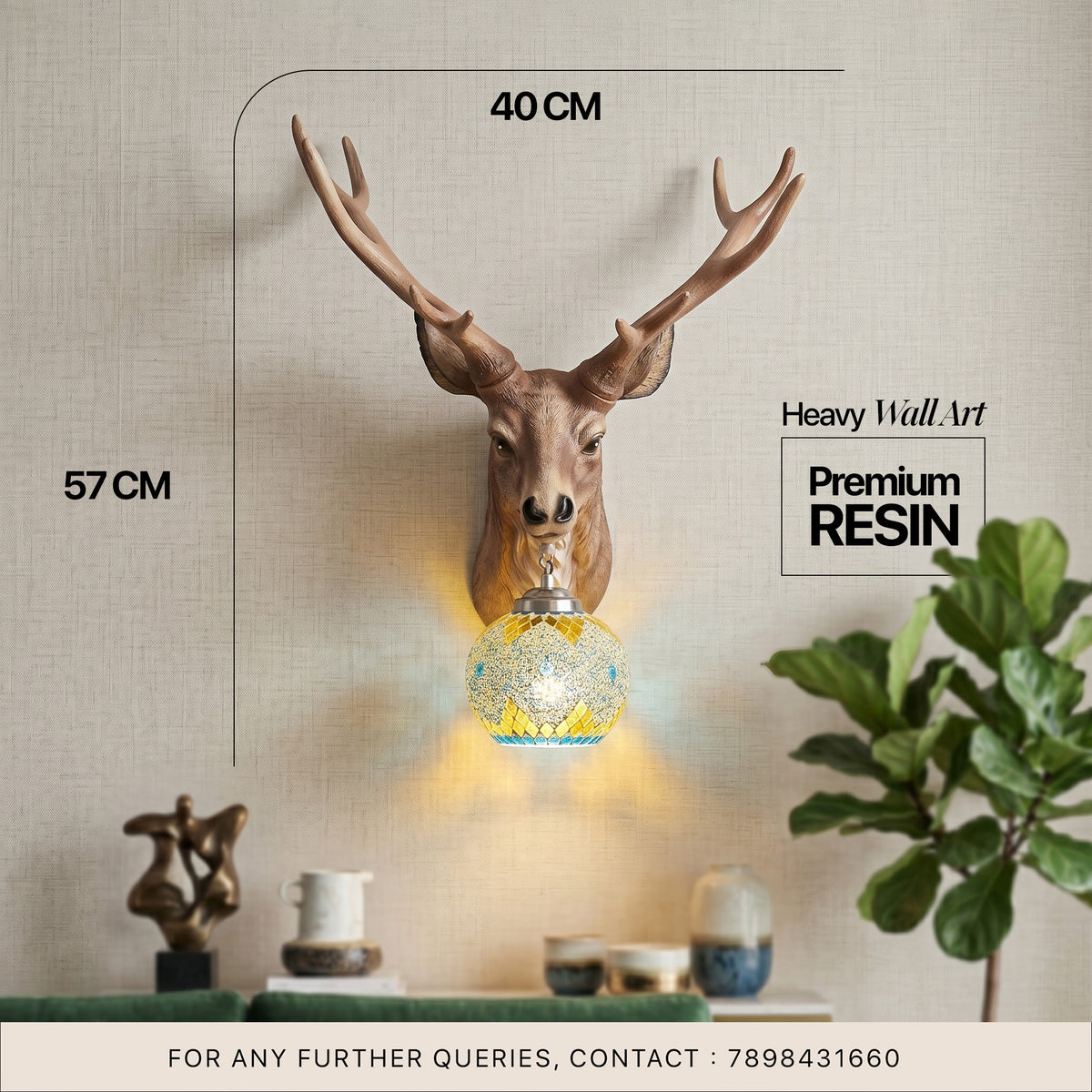 Vintage Heritage Deer Head Stained Glass Wall Light