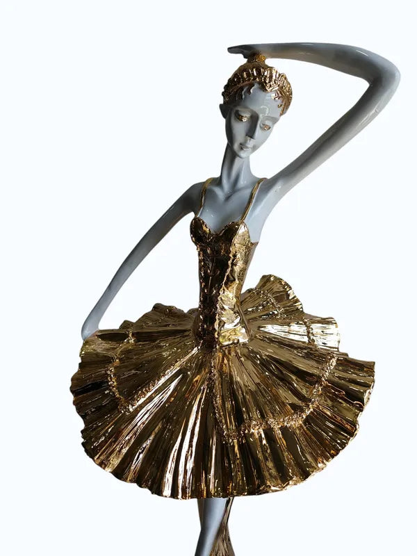 Elegant Golden Ballet Dancer Figurine Showpiece