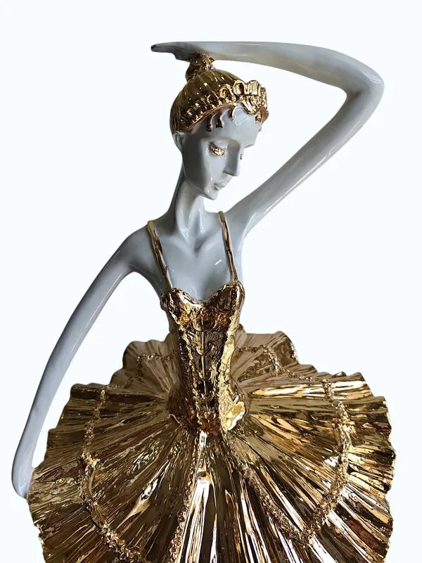 Elegant Golden Ballet Dancer Figurine Showpiece