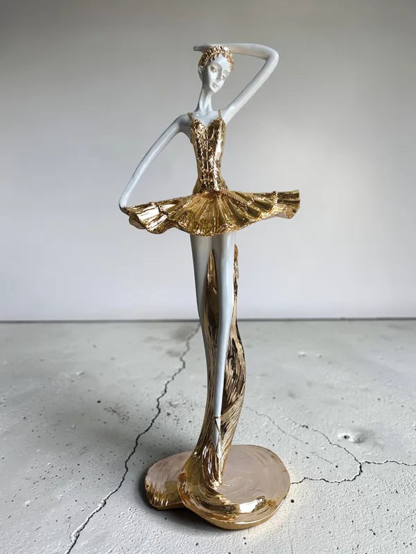 Elegant Golden Ballet Dancer Figurine Showpiece